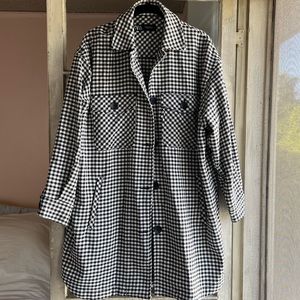 Zara Navy and White Plaid Button Down Overcoat